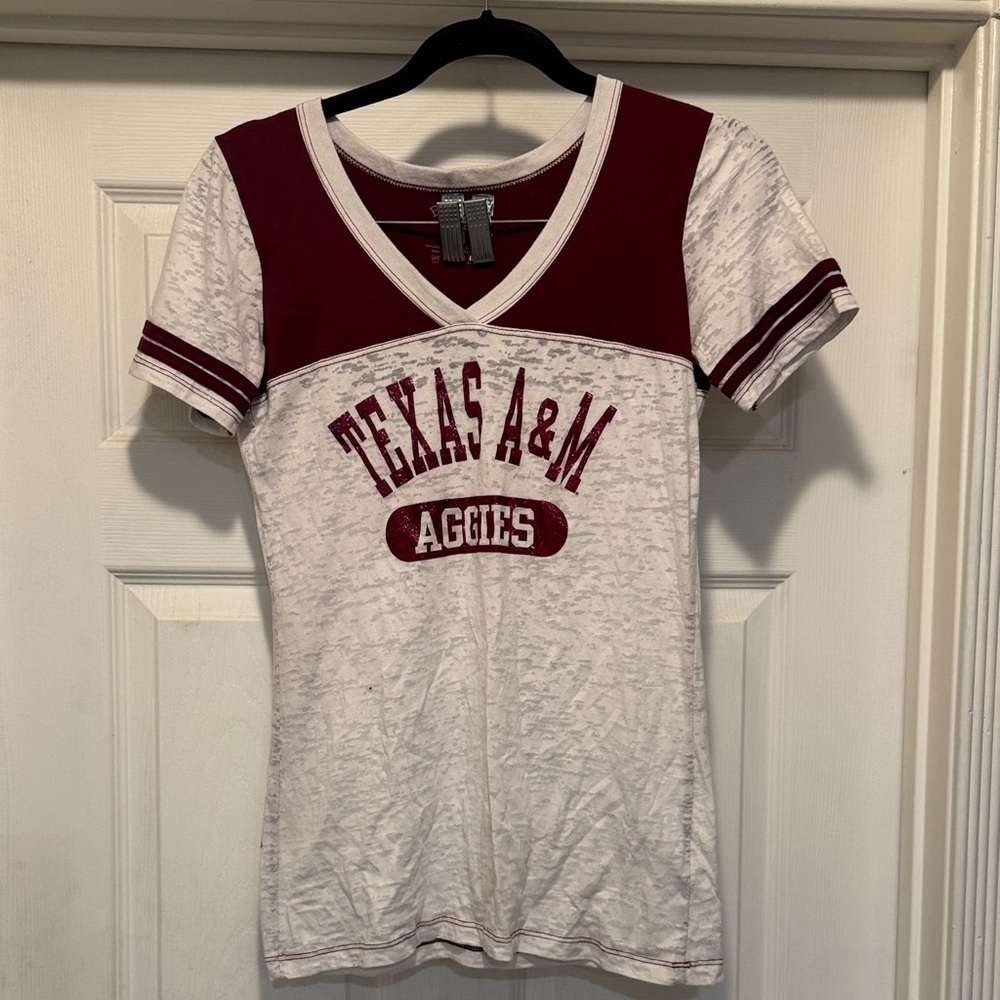 Blue 84 Maroon and White V-Neck Tee